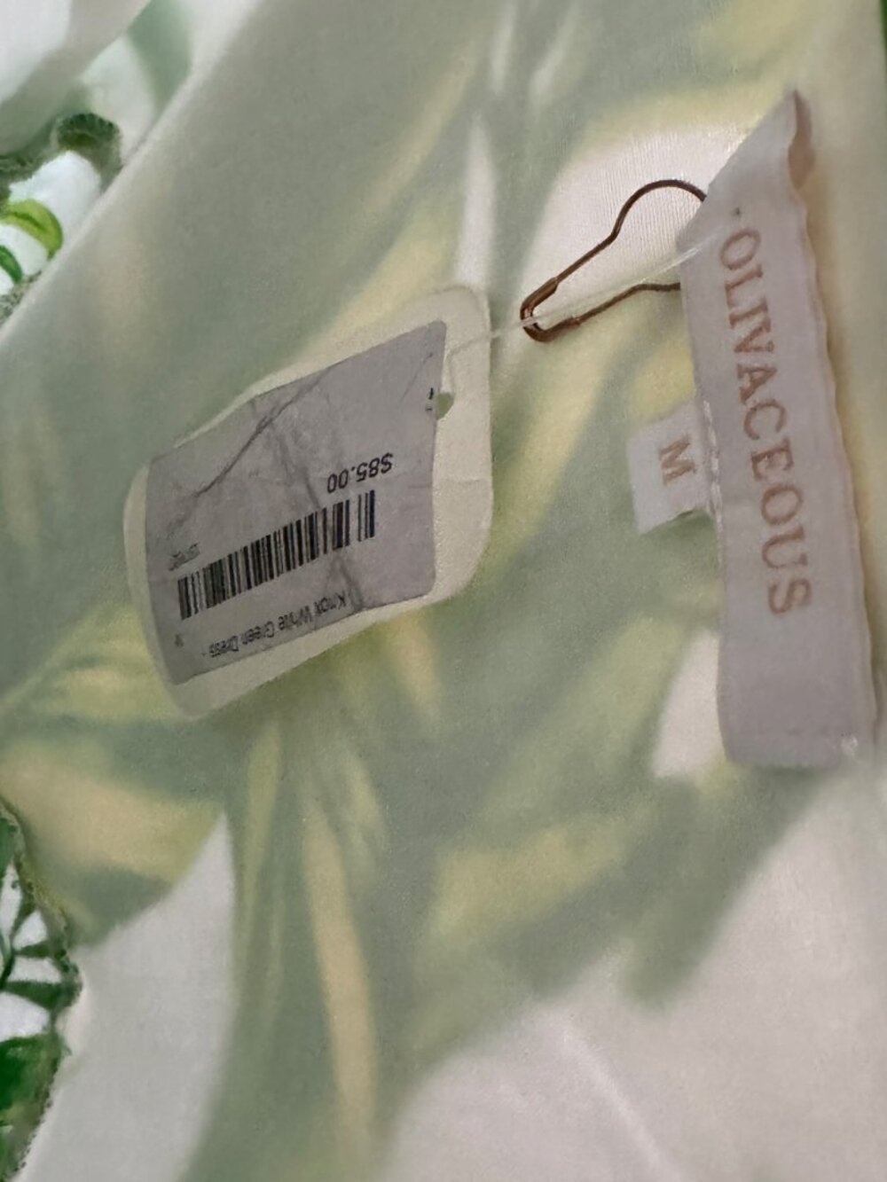 Olivaceous Tropical‎ Mini Dress M Palm Leaf Knot Front White Green NWT - Picture 8 of 14